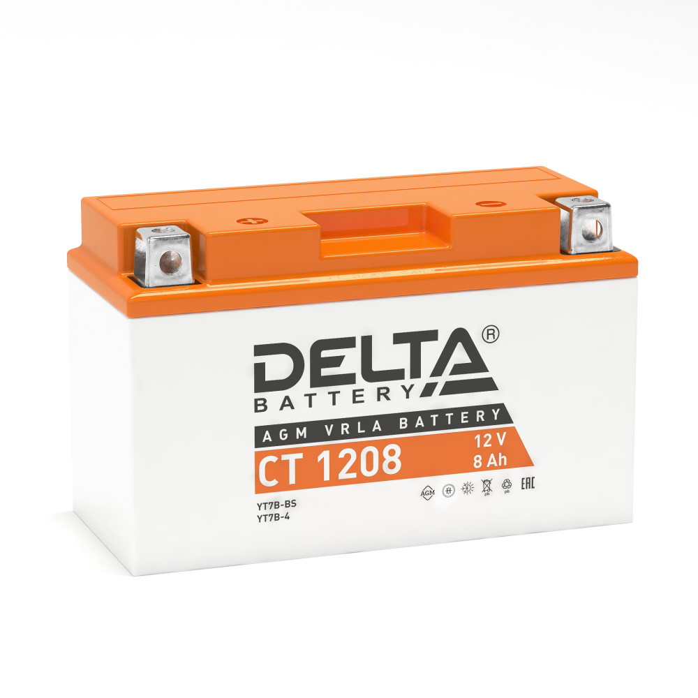 Аккумулятор Delta CT 1208 (12В | 8Ач) YT7B-BS, YT7B-4, YT9B-BS Аккумулятор Delta CT 1208 (12В | 8Ач) YT7B-BS, YT7B-4, YT9B-BS