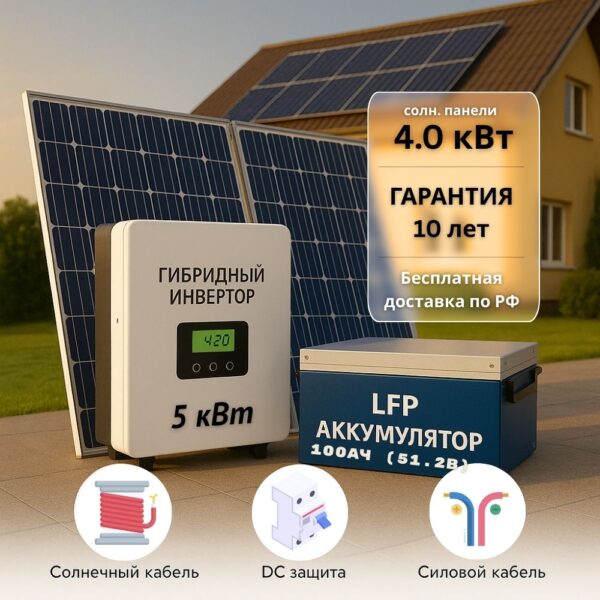 Солнечная электростания для дома 5квт-4000Вт-100Ач